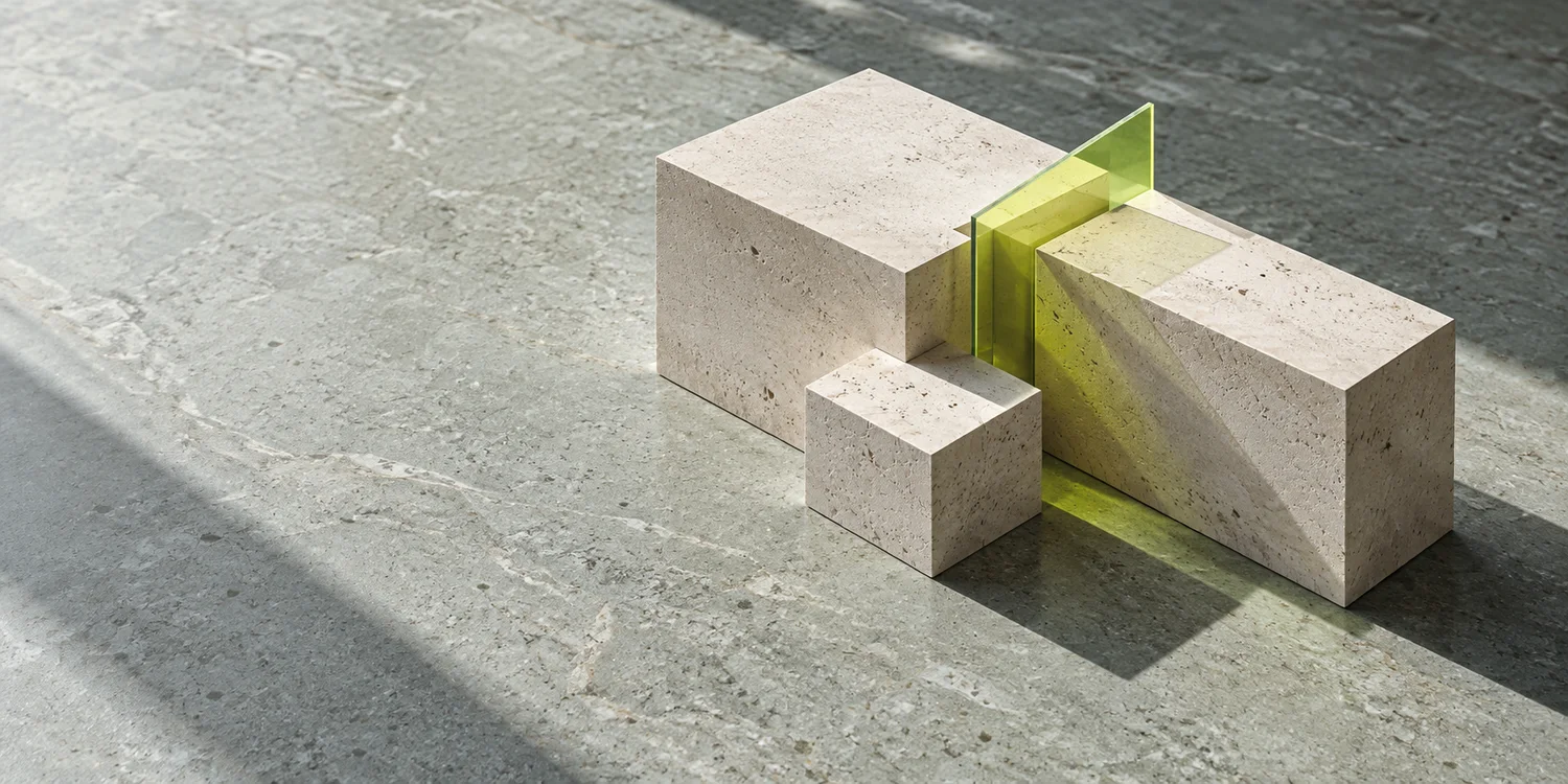 Maqueta conceptual de piedra y metacrilato lima, imagen ilustrativa